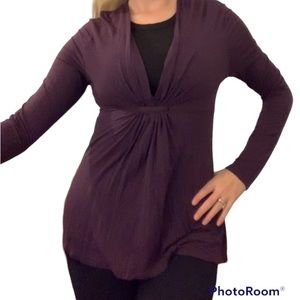 Gianni Bini Purple V-Neck Empire Waist Long Sleeve Top in Medium